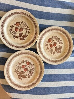 Vintage Churchill Homespun Stonecast Wild Strawberry Dinner Plates (3) England
